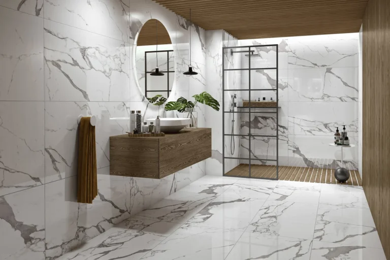 Elegant modern interior featuring porcelain tiles in a Frisco home, showcasing durability and style.