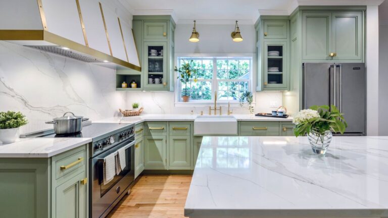 Elegant quartz countertops in a modern luxury home in Frisco, Texas.