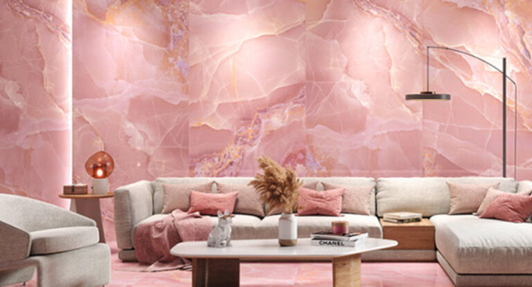 Elegant pink onyx surfaces and countertops adding luxury to modern Frisco kitchen designs.