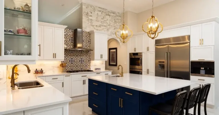 Luxury custom kitchen cabinets in Frisco Texas featuring flat-panel design, warm natural wood finishes, integrated LED lighting, and smart storage for modern 2026 luxury homes