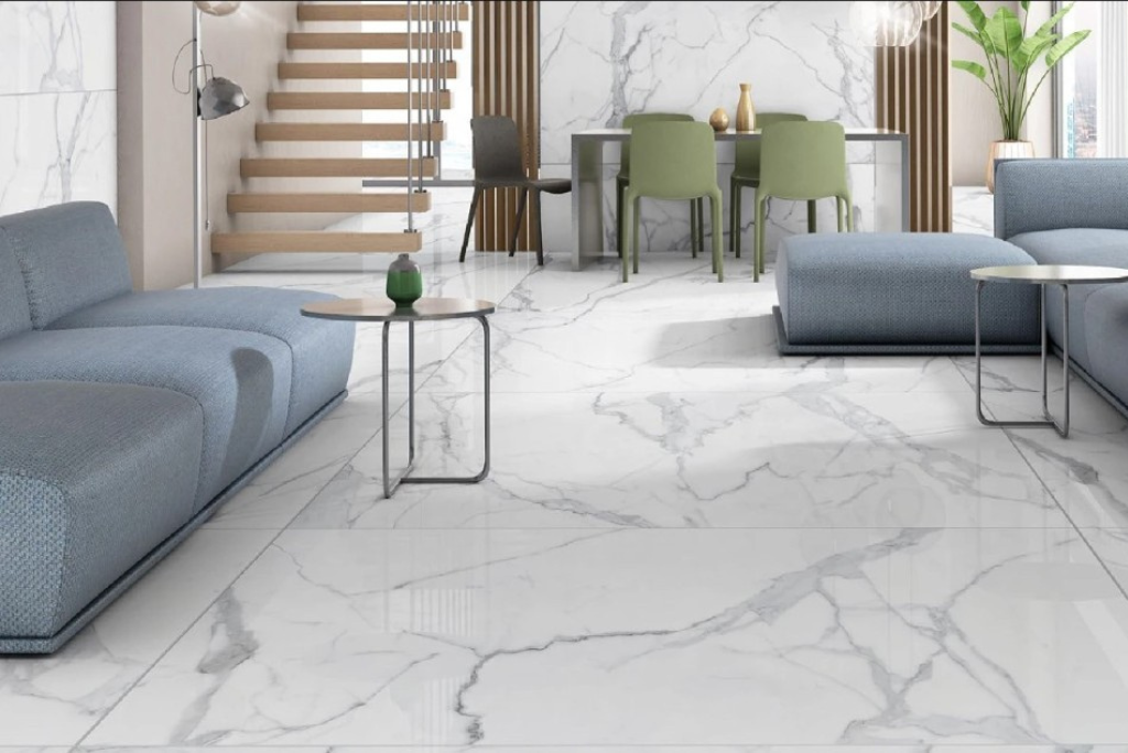 Porcelain tile flooring installation in a modern Frisco Texas home with large format tiles.